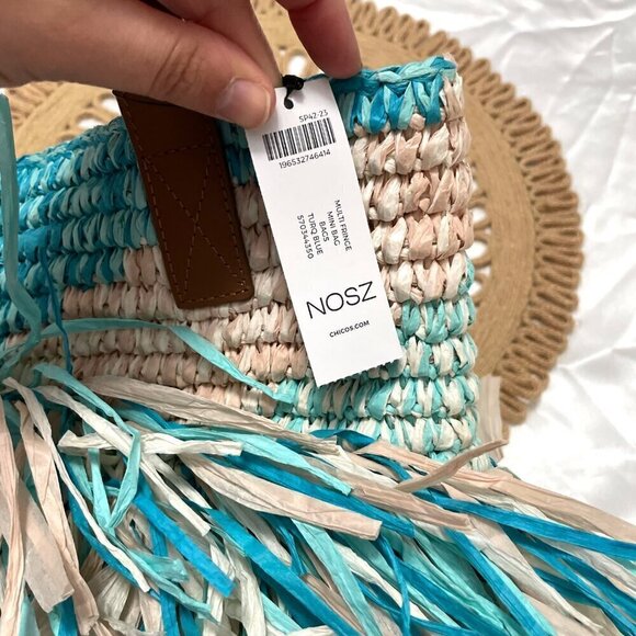 NWT Chico’s Multi Fringe Neutral Turquoise Tote Bag - Picture 4 of 11